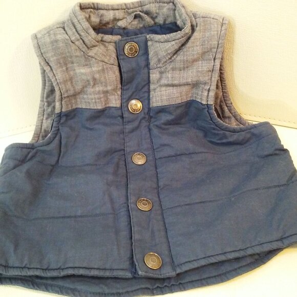 Modern 2016 Cat & Jack Puffer Vest Unisex Boy Baby(6-9mos) Snap Front Navy Grey - Picture 1 of 8